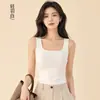 Camiseta regata térmica sem costura de alça larga para mulheres com sutiã embutido, produto novo, fibra de bambu sedosa, leve e quente, camisola versátil, disponível para atacado