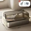 Bandeja de arena para gatos de acero inoxidable, estilo abierto, de lados altos, extragrande, anti-salpicaduras, profundizada, inodoro para gatos semicerrado, accesorios para mascotas