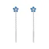 Pendientes de Flor Azul Fresca de Plata de Ley S999 para Mujer, Pendientes Largos Súper Brillantes de Nicho Dulces Pequeños Frescos, Simples y Versátiles