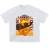 Camiseta vintage lavada desgastada de manga corta con estampado de moda, corte holgado oversize, moda urbana unisex de manga corta