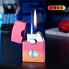 Nuevo encendedor con doble llama, llama directa más llama abierta, dos en uno conmutable, encendedor inflable de perspectiva creativa con luz azul