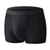 Fábrica direta transfronteiriça roupa íntima masculina seda gelo malha vazada malha cueca boxer respirável explosão respirável alta elasticidade