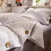 Juego de Ropa de Cama de Cuatro Piezas con Botones de Algodón Puro Estilo Japonés Muji, Sábana y Funda de Edredón Rayadas Simples de Algodón Puro, Juego de Tres Piezas para Dormitorio