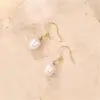 Brincos Versáteis Geométricos Ovais com Borla de Pérola de Água Doce para Mulheres Coreanas Joias de Luxo Leve para Transmissão ao Vivo