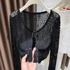 Nuevo Cardigan de Verano 2025 para Mujer Rojo de Seda de Hielo Tejido con Cortes para Protección Solar con Elegante Chal Delgado Blusa