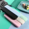 Caja Portátil para Vajilla Tenedor Cuchara Palillos Caja de Almacenamiento de Tres Piezas Popote Estudiante Caja Plegable de Plástico Logo Imprimible