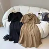 Vestido de manga corta Cintura alta Delgado Falda línea A 3027