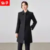 Abrigo de Lana Negro Cálido Profesional para Invierno 2026, Longitud Media por Encima de la Rodilla, Ropa de Trabajo para Joyería, Abrigo de Lana para Mujer