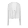 Cárdigan de Punto Fino de Lino de Bambú Manga Larga Verano 2025 Exterior Corto Camisa Fresca Chal Protector Solar Top de Moda para Mujer