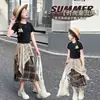 Roupas Infantis Meninas Verão Moda Coreana 2025 Novo Conjunto Casual Soltinho Estiloso para Crianças de Tamanho Médio e Grande Conjunto de Duas Peças Fresco e Tendência