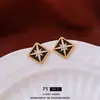Pendientes de Plata Recubiertos de Oro Real de 16K con Aguja de Plata, Forma de Rombo, Estilo Francés Hepburn, Pendientes de Lujo Ligero, Pendientes Vintage Elegantes de Gama Alta