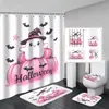 Cortina de Chuveiro Fantasma de Halloween Tapete de Banheiro Conjunto de Quatro Peças Série 3 Banheiro Divisória de Separação Seca e Úmida Cortina de Chuveiro Cortina de Chuveiro à Prova d'Água