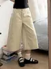 Jeans American Retro Cortos Color Caqui para Mujer, Shorts de Verano de Cintura Alta Sueltos de Pierna Recta para Figuras Pequeñas