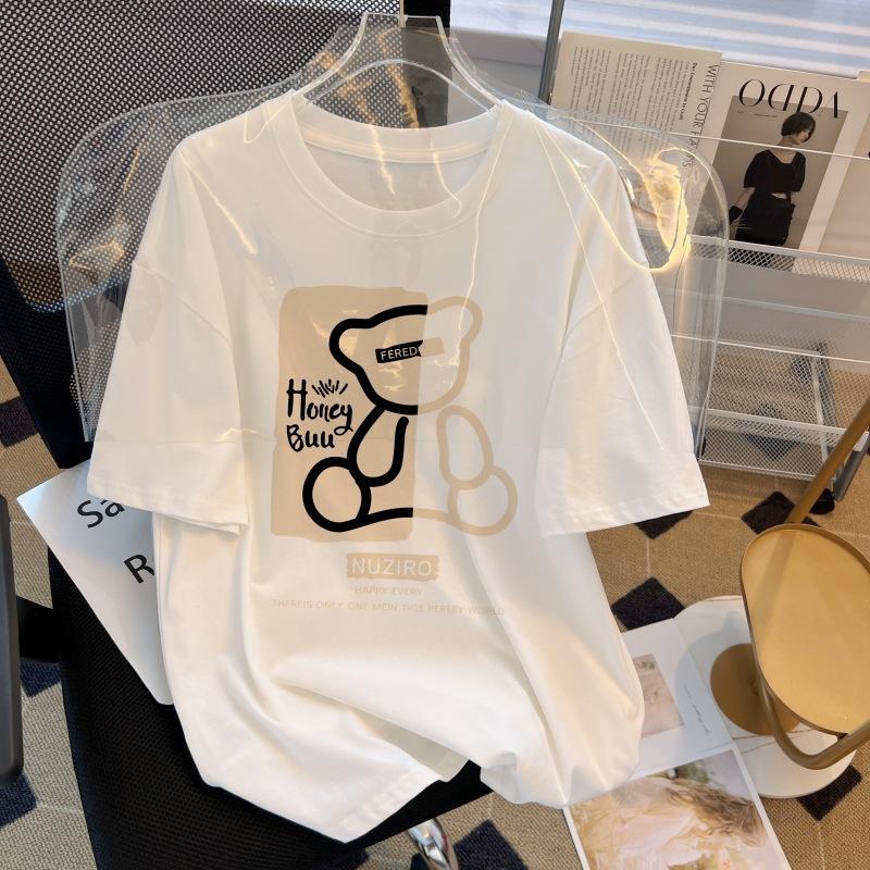 纯棉短袖T恤女2023夏季新款宽松韩版大码女装休闲百搭中长款