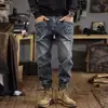 Jeans de Trabajo Lavados de Peso Pesado Estilo Retro Americano para Hombre Nueva Tendencia de Primavera Marca Cordón Empalmados Harem Casual Pantalones Largos