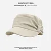 Boina retro de estilo "old money" con pliegues, copa plana y ala ancha para mujer, adecuada para primavera y otoño, elegante, casual, versátil y hace que el rostro se vea más pequeño, gorra de pintor