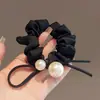 Anillo para el pelo de perla con lazo negro combinable, cuerda para el pelo de intestino grueso, estilo retro francés, accesorios para el pelo de temperamento elegante, tocado, venta al por mayor