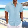Explosiones Transfronterizas 2024 Amazon AliExpress Nueva Camisa Casual Holgada de Manga Corta de Algodón y Lino Rayado Jacquard para Hombre