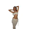 2026 Vestido Largo Transfronterizo para Busto Pequeño Estilo Vacacional Top de Tubo con Cuello Halter Traje de Baño Bikini Conjunto de Tres Piezas para Mujer