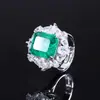 Anel de pingente de esmeralda artificial retrô europeu e americano, anel de diamante feito à mão para mulheres, atacado, pedra principal 12*14