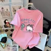 Camiseta Manga Curta Estampada de Desenho em Algodão Penteado para Mulheres, Branca Verão Novo Estilo, Camiseta Top com Design Solto de Tamanho Grande