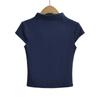 Cor sólida elegante meia gola manga camiseta feminina 2024 verão novo estilo coreano quente menina slim-fit ombro slim top