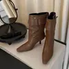 Botas de moda, estilo retro, punta fina, otoño, de media caña desmontable, parte superior de piel, estilo francés, para mujer, con flecos, nuevas 2026, piel suave