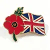 Broche Flores Vermelhas Bandeira Britânica Alfinete de Lapela Emblema de Esmalte Pin de Lembrança Britânica Acessórios para Terno Casaco Presente