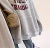 Moletom com Capuz Cinza Americano para Primavera e Outono, Tops Pequenos para Mulheres, Novo Outono e Inverno 2025, Forrado com Fleece e Espessado
