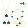 Venda Quente Transfronteiriça Conjunto de Joias Trevo de Cinco Folhas para Mulheres Colar Simples Flor da Sorte Pingado a Óleo Pulseira Brincos Versátil Conjunto de 5 Peças