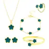 Conjunto de joyería de trébol de cinco hojas más vendido transfronterizo para mujer: un sencillo juego de collar, pulsera y pendientes de flor de la suerte en oro de goteo, una colección versátil de 5 piezas