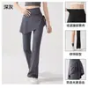 Calça Esportiva Falsa de Duas Peças Tubarão Feminina com Barra Levemente Flare Cobrindo os Quadris Emagrecedora Cintura Alta Levanta Bumbum Calça Base para Yoga Fitness