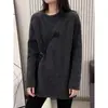 Camiseta Derong Gola Redonda Peluciada de Manga Longa Feminina Camada Base Comprimento Médio Solta Casual Cobre o Bumbum para Primavera, Outono e Inverno