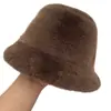Sombrero de pescador de felpa transfronterizo, sombrero de cubo de piel sintética de visón de color liso para mujer, forro polar de invierno, engrosado, cálido, sombrero de cubo liso