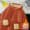 Nueva Sudadera con Capucha de Lana de Cordero para Otoño e Invierno para Hombres y Mujeres, Moda Versátil de Tendencia Estilo Simple, Forrada de Felpa y Engrosada para Calidez