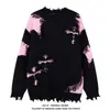 Suéter de Tricô com Colar Estilo Europeu e Americano para Homens e Mulheres, Marca Tendência Outono e Inverno, Casal Preguiçoso, Estilo Escuro Solto com Design Rasgado Tricô