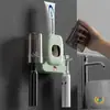Dispensador Automático de Pasta de Dientes Simple Montado en la Pared con Operación de un Solo Toque, Incluye Dos Vasos y Set de Soporte para Cepillos de Dientes