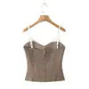 Top Corset Bustier Estilo Garota Picante Puramente Sedutor para Primavera e Verão, Camisola Curta para Mulheres