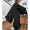 Calça de moletom cinza estilo patchwork americano para homens, calça longa versátil e moderna para o outono, calça esportiva casual reta e larga