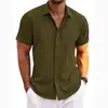 2026 Transfronteiriço Amazon Y2 Verão Mais Vendido Camisa Solta Cor Sólida Manga Curta Camisa de Linho de Bambu Cardigan para Homens