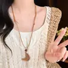 Dinheiro Antigo Estilo Chinês! Colar Pingente Flor Tecida Estilo Étnico Boêmio para Mulheres, Acessório Longo Estilo Vintage de Feriado