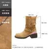 Botas Plataforma de Dobrar Estilo Vintage para Mulheres, Aumentam a Altura, Lançamento Outono 2026, Bico Redondo, Salto Grosso, Afinando, Meia-Canela