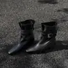 Botines cuadrados de tobillo de dos vías estilo retro para mujer, colección de otoño 2026 de moda, con hebilla de cinturón, tacón grueso y puños elásticos