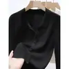 Cardigan de botões elegante de manga comprida outono 2026 novo modelo seda de amoreira e lã de ovelha alta qualidade solto feminino