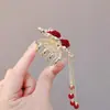 Pasador de borla de rosa roja estilo chino para mujer, para la parte trasera de la cabeza, media coleta, recogido, pinza de tiburón, pinza para el pelo de alta calidad, accesorios para el pelo