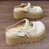 Sandálias Mary Jane de Solado Grosso para Mulheres, Novo Estilo 2026, Meia-Pantufas Fechadas com Malha Trançada para Aumentar a Altura, para Mulheres Baixas