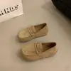 Mocassins de tamanho pequeno com aumento de altura e sola grossa para mulheres outono slip-on dois usos retrô Mules Mesclados sapatos únicos