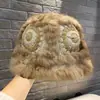 Sombrero esponjoso hecho a mano de pelo de conejo real, sombrero de cabeza de tigre esponjosa, sombrero de león, sombrero de pescador, cara linda, sombrero pequeño de piel, otoño e invierno