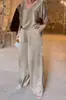 2025 Europeu e Americano Transfronteiriço Verão Mais Vendido Roupas Femininas Estação Independente Aliexpress Moda Cor Pura Mercerizado Decote V Casual Conjunto