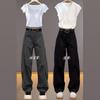 Jeans Scimitar Gruesos Forrados de Polar de Cintura Alta para Mujer, Invierno Talla Extra Sueltos Adelgazantes Versión Estrecha Pantalones Cargo de Pierna Ancha